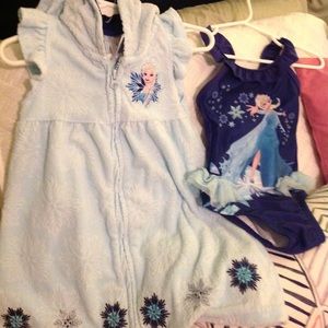 Frozen swimsuit coverup and swimsuit.